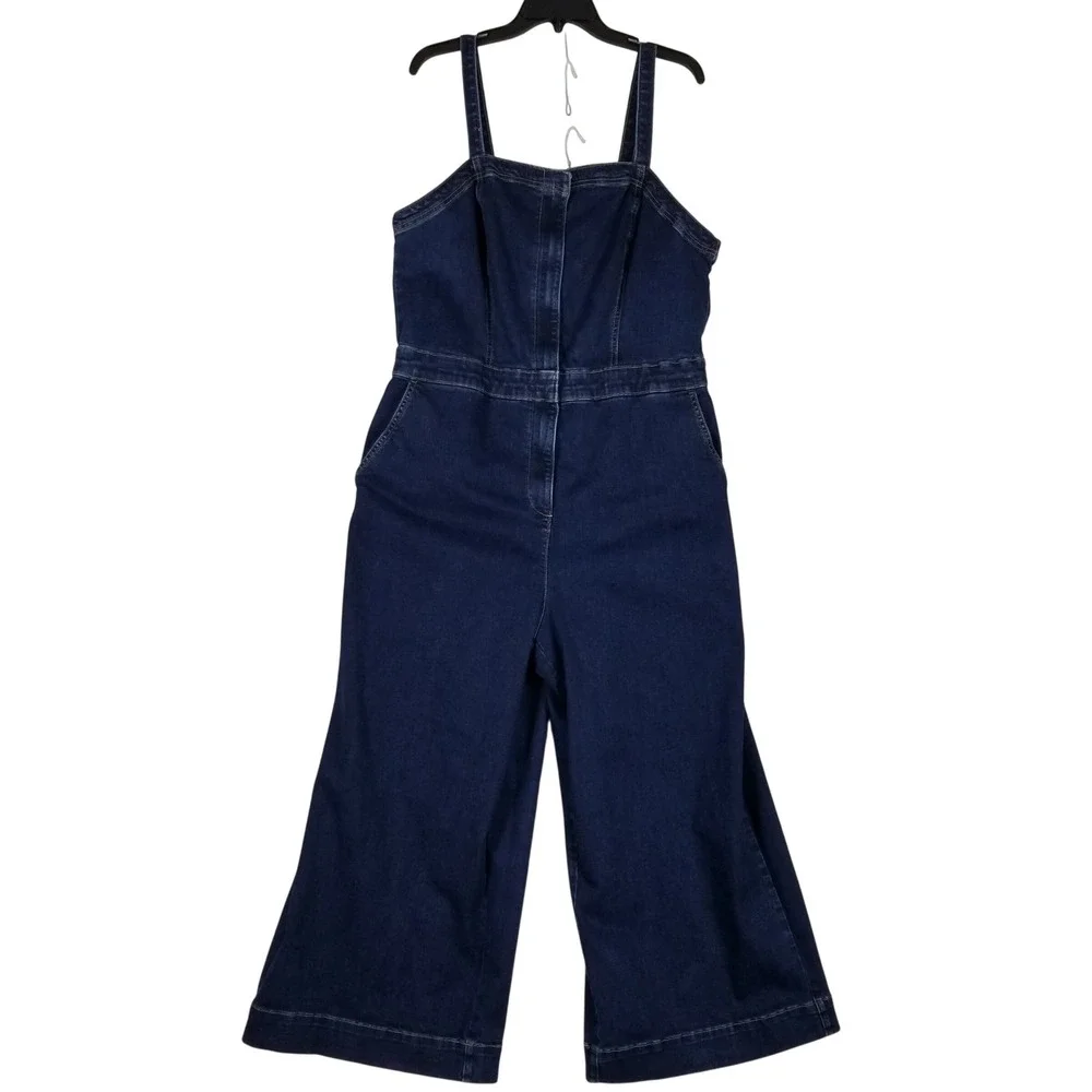 Torrid Denim Jumpsuit Women Plus Size 00 Dark Blue Wide Leg Sleeveless Stretch